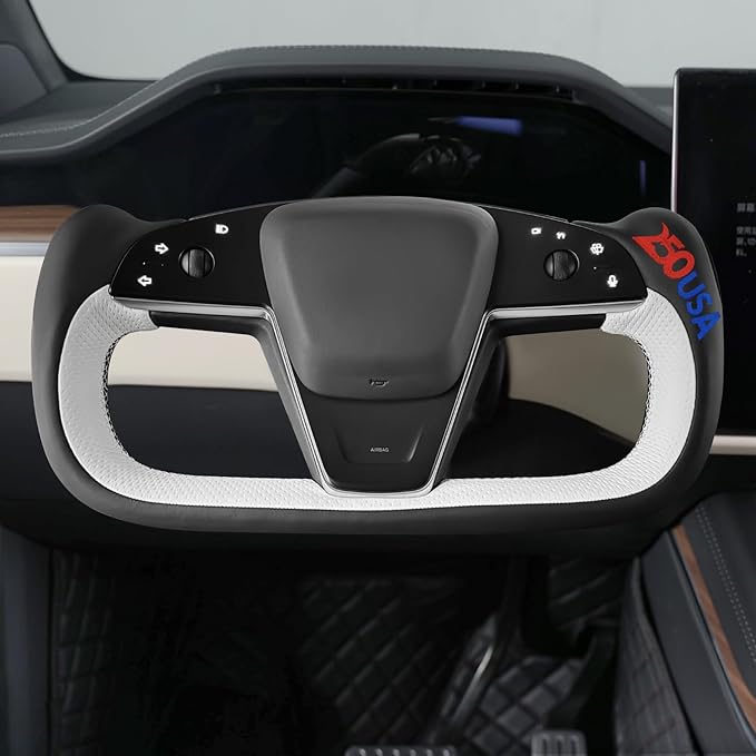 MEWANT 250th Anniversary Limited Edition Steering Wheel Cover for Tesla Model S/X 2021-2023 Commemorative 1776-2026 Embroidery Hand-Stitched Black White Microfiber Leather Wrap
