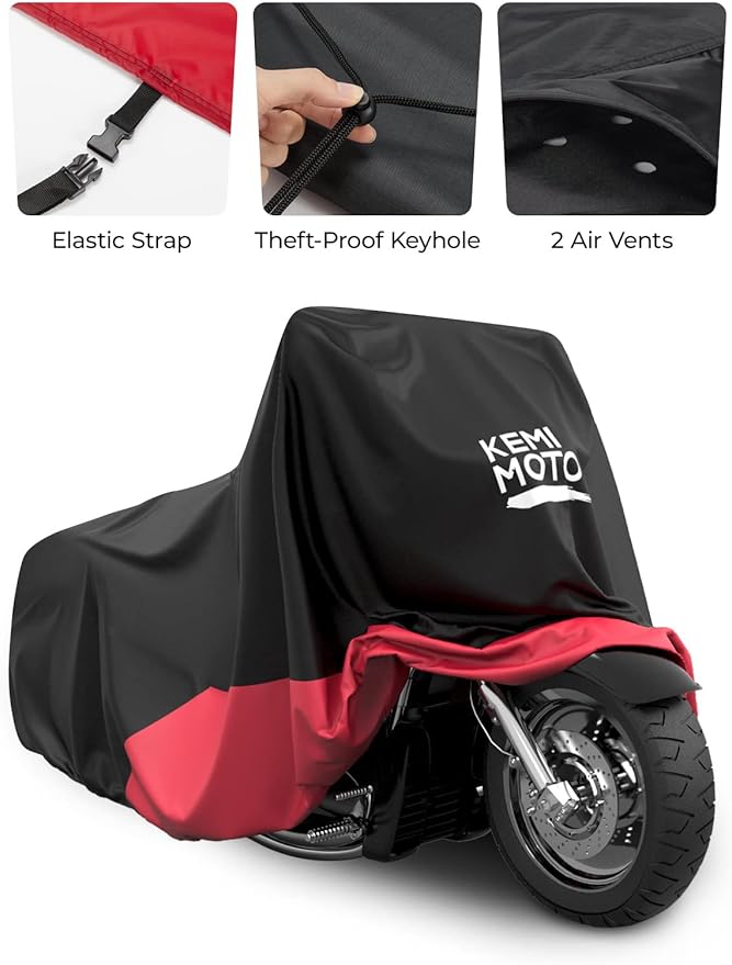KEMIMOTO Heavy Duty 420D Motorcycle Cover Compatible with Cruiser Models Softail Dyna Iron 883 Fat Boy 114 Forty-Eight Low Rider Cover Standard Heritage Classic Waterproof Outdoor Snow Rain Protection