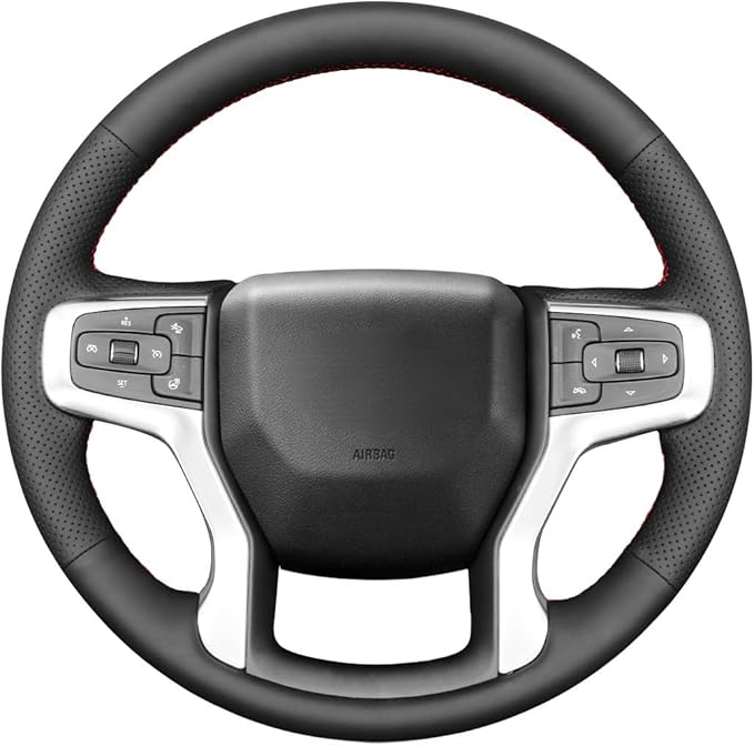 MEWANT Steering Wheel Cover for Chevy Silverado 1500 2500 Suburban Tahoe Blazer Customized by Genuine Leather and Suede