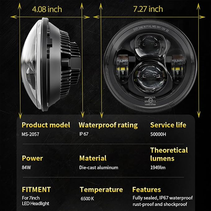 7 inch Motorcycle LED Headlight 4.5’’ Fog Passing Lights DOT Kit for Harley Davidson Street Electra Glide Ultra Limited Special CVO Tri Heritage Softail Deluxe Classic Switchback Screamin Road King