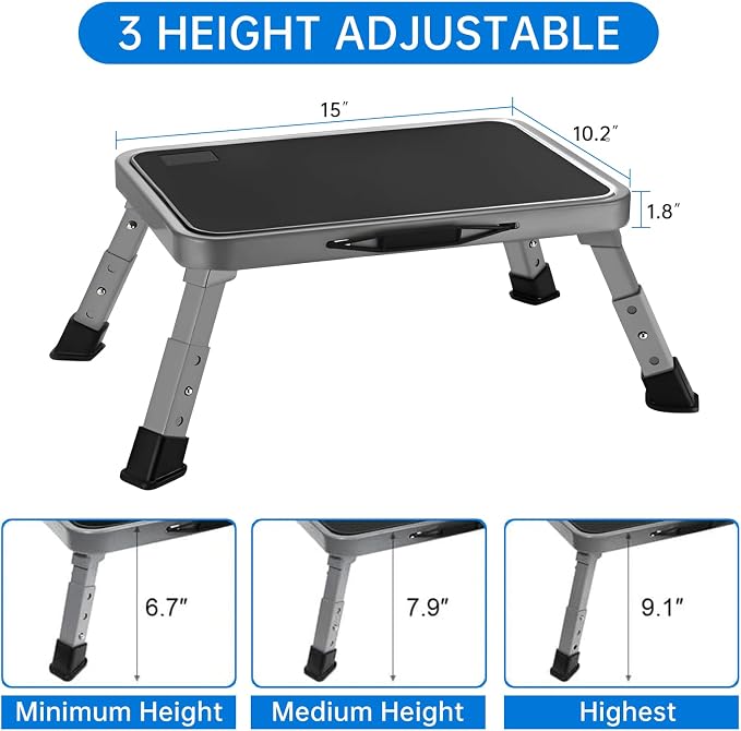 RV Step Stool Foldable 1-Step Ladder Sturdy Metal Stable Step Stool with a Non-Slip Platform Supports up to 500 lb with Non-Slip Rubber Feet, Easy to Carry (3-Level)