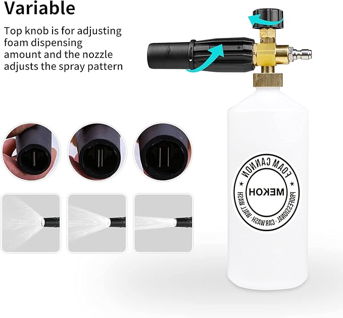 MEKOH 1 Liter Adjustable Foam Cannon & 32ft Kink Resistant Pressure Washer Hose