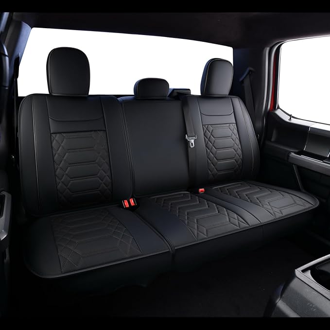 RISINGSTAR Silverado Faux Leather Seat Covers, Fit for 2019-2026 Chevy Silverado GMC Sierra 1500 and 2020-2026 2500HD 3500HD Crew Cab(Rear Set, Black Rear)