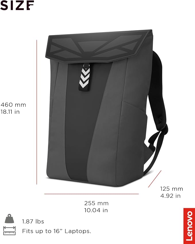 Lenovo Legion Gaming Backpack GB400 for Computers Up to 16 Inch - Lightweight Water Repellant Bag with Multiple Pockets, & Superior Valuables Protection for Gamers (Black)