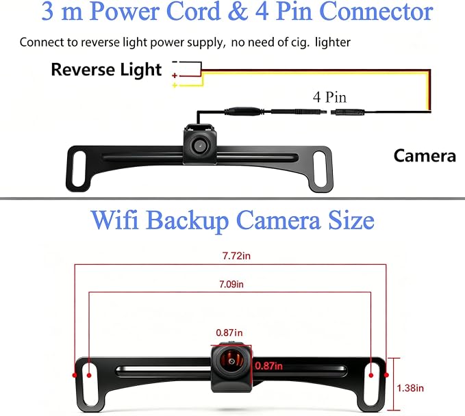 Wireless Backup Camera 1080P, 2.4GHz WiFi No Monitor Needed, License Plate Reverse Camera, 170° Wide Angle Night Vision IP68 Waterproof, Front Rear View for iPhone Android, Car SUV Van Pickup