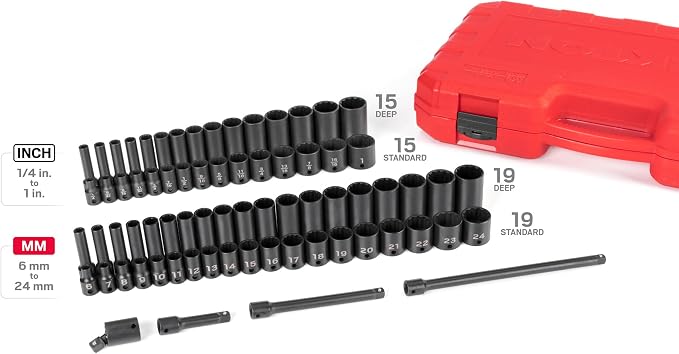 TEKTON 3/8 Inch Drive Impact Socket Set, 72-Piece | SID91406
