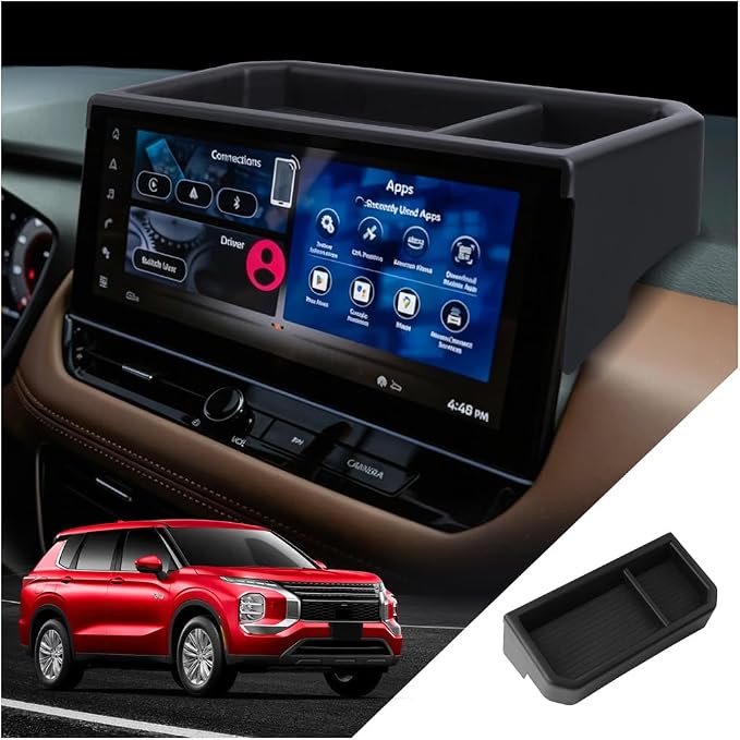for Outlander Dashboard Console Organizer 2025-2026 Mitsubishi Outlander(ES/SE/SEL/Trail/Platinum) Accessories Behind Screen Organizer 12.3 Inch Storage Box Console Dash Tray