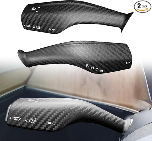 Fit Tesla Model 3 Y Carbon Fiber Steering Wheel Column Gear Shift Cover Real 3K240G Gear Lever Wrap Decoration Interior Accessories 2Pcs (Matte Carbon Fiber)