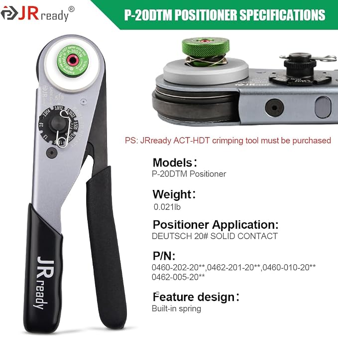 JRready P-20DTM-JR Positioner for ACT-HDT Crimp Tool suitable for #20 Deutsch DTM Series &Amphenol ATM Series Solid Contacts
