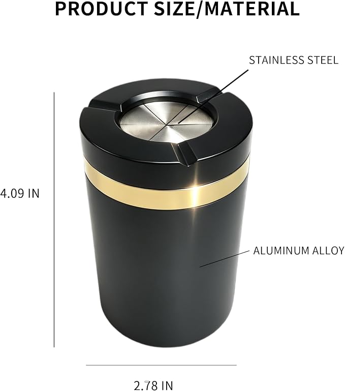 Twist to Open & Close Aluminum Ashtray, Sealed Windproof Smokeless Ashtray, Car Cup Holder, Keeps Ash from Blowing Away & Locks in Odor