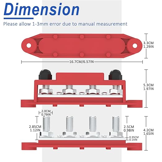 Upgraded Bus Bar 250A 12V Power Distribution Block with 3/8" (M10) 4-Posts Terminals Block with Cover for Automotive, Marine, Battery System(Black & Red)