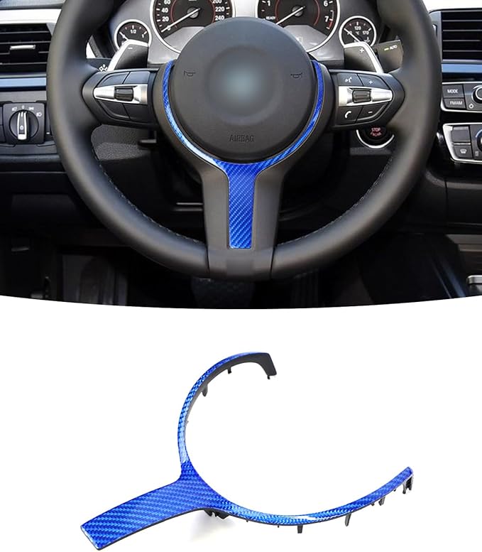 Carbon Fiber Steering Wheel Trim Cover Replacement Compatible with BMW F-Chassis 1/2/3/4/5/6 Series Fits F22 F30 F32 F10 F12 F15 X5M X6M, Car Interior Decorative Modification Accessories