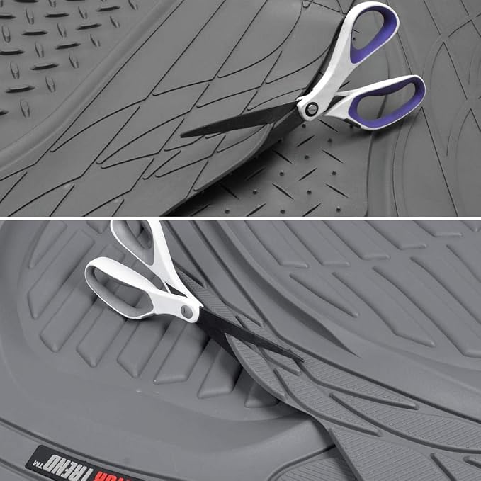 Motor Trend FlexTough Deep Dish Heavy Duty Rubber Floor Mats & Cargo Liner for Trunk All Weather (Gray) - Complete Coverage Set
