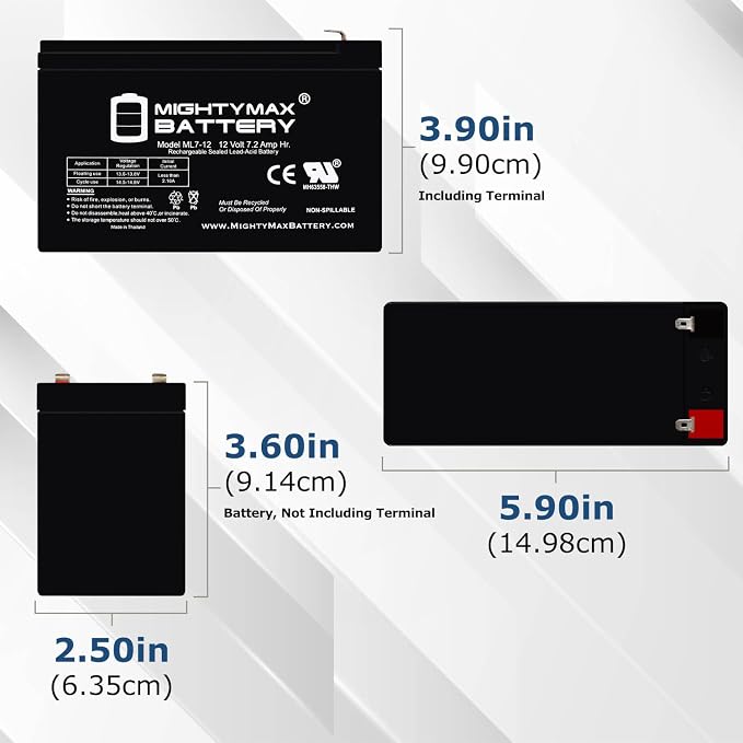 Mighty Max Battery Extended Range Drop in Replacement for 12v Razor Scooter ride on toy 7ah battery kit and harness