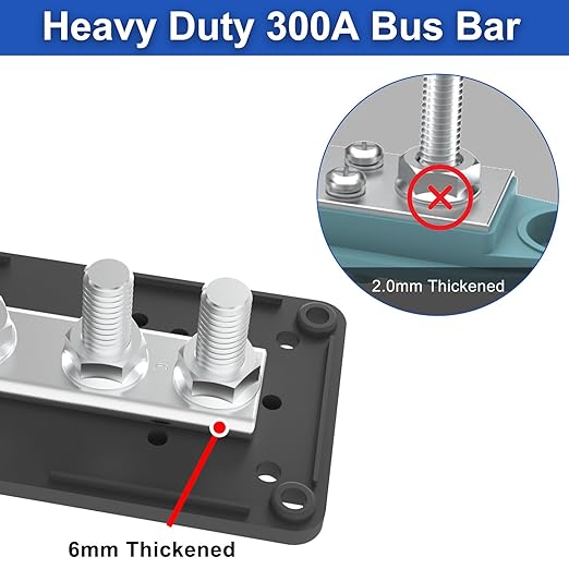 Heavy Duty Bus Bar 300A 12V Power Distribution Block with 3/8" (M10) 4-Posts Terminals Block with Cover for Automotive, Marine, Battery System (Black)