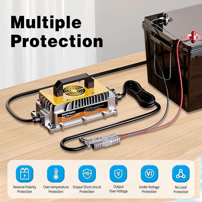 24V 30A Forklift Battery Charger, 24V 30A Smart Trickle Charger, 24 Volt Battery Charger for Lead-Acid/AGM/Gel Batteries, Suitable for Sicorssors Lift, Pallet Jack, Lawn Mower, Floor Scrubberb