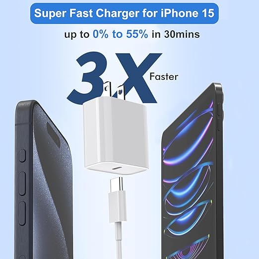 iPhone 17 16 15 Charger Fast Charging, 2Pack 20W Apple USB C Charger Block Plug Brick 10FT USB C to USB C Cable Cord Compatible with iPhone 17e/17 Pro Max/17/16Pro Max/16/15 Plus/15, iPad Pro/Mini/Air