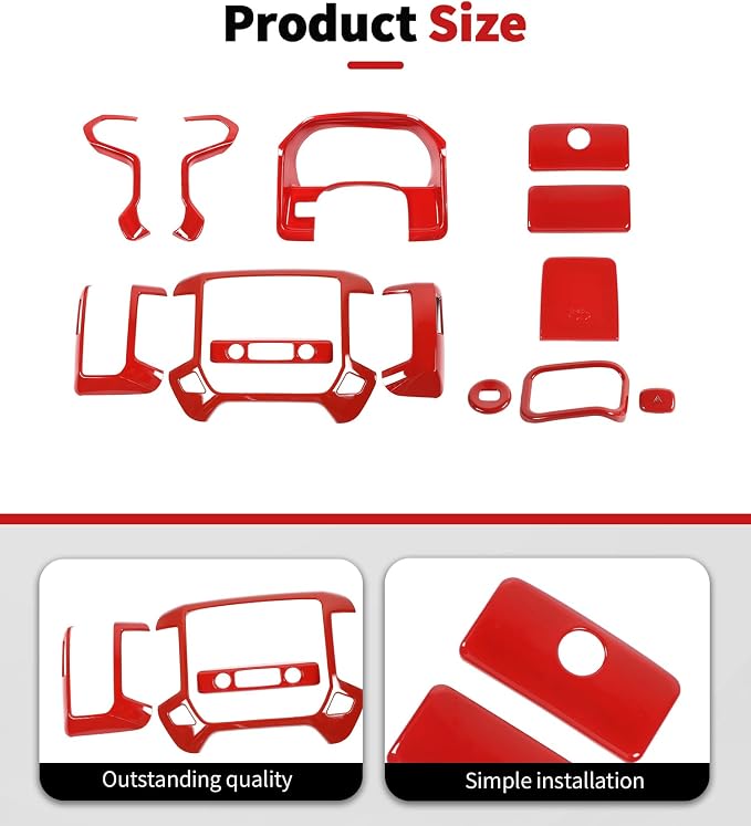 JWWY Interior Trim Kit Compatible with 2014–2017 Chevy Silverado & GMC Sierra, Center Console Dashboard Passenger Side Glove Box & Push Start Button Cover Trim Accessories Red 15pcs