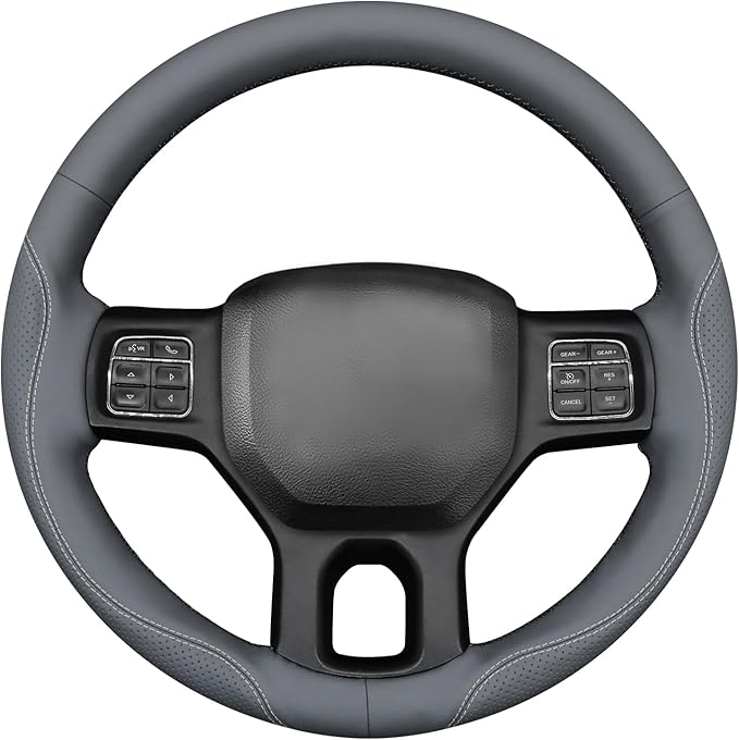 MEWANT DIY Hand Stitch Steering Wheel Cover for Dodge Ram 1500 2500 3500 2004-2008 Grey Faux Leather Steering Wheel Wrap
