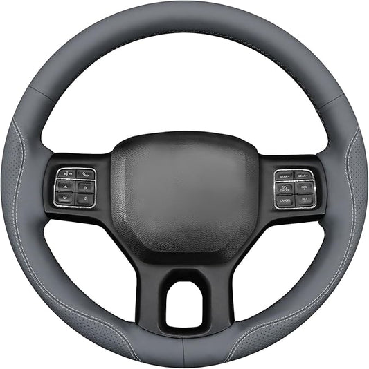 MEWANT DIY Hand Stitch Steering Wheel Cover for Dodge Ram 1500 2500 3500 2004-2008 Grey Faux Leather Steering Wheel Wrap