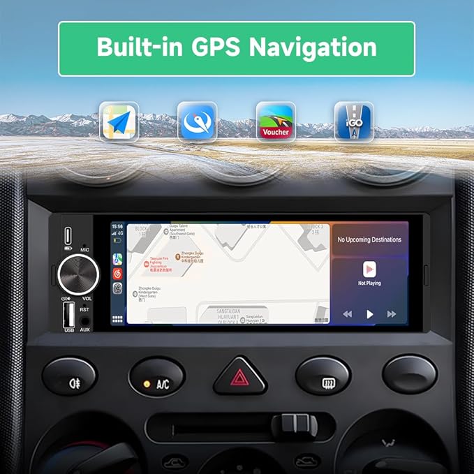 6.36 inch Single Din Car Stereo with CarPlay&Android Auto HD IPS Touchscreen Radio with Bluetooth 5.0, 720P BackupCamera with 6M Cable, Support USB Type-C Charging/USB/Microphone/FM/EQ/GPS/SWC