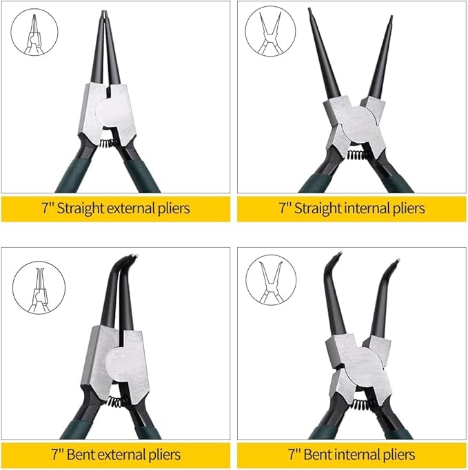 4pcs 7" Snap Ring Pliers with Storage Pouch