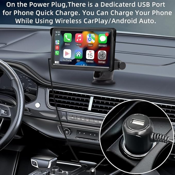 7 Inch HD IPS Touchscreen Wireless CarPlay & Android Auto, Voice Control with HD Night Vision Waterproof Backup Camera, Plug and Play Universal for All Vehicles