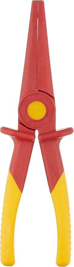 KNIPEX Tools 98 62 02, Flat Nose Plastic Pliers 1000V Insulated & 62 01 Snipe Nose Plastic Pliers 1000V Insulated, Red/Yellow
