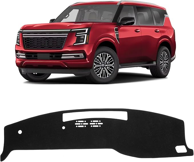 KUST Black Dash Cover Compatible with Nissan Armada 2025 2026 Dashboard Cover Accessories for Armada Non-Slip Polyester Dashboard Mat Custom Fit Center Console Sunshield Protector No Glare