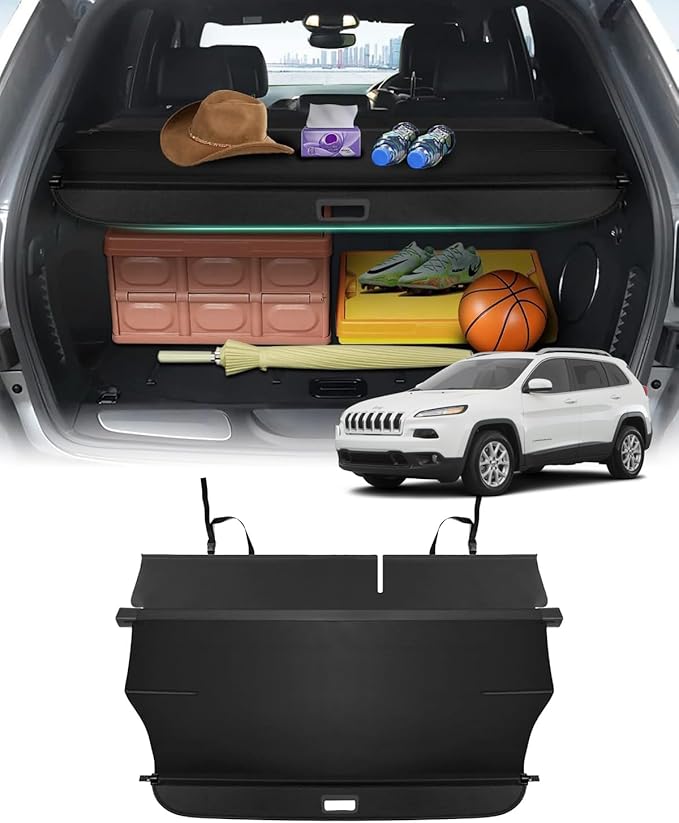 Powerty Cargo Cover for 2014 2015 2016 2017 2018 Jeep Cherokee Accessories Trunk Cover Retractable Trunk Shielding Shade Cargo Luggage Cover No Gap (Not for Jeep Grand Cherokee or Latitude)
