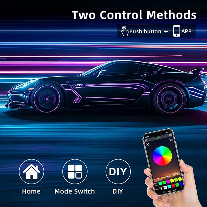 Acrylic Interior Car LED Strip Light, Dreamcolor 6-in-1 RGB Ambient Lighting with APP, 16 Million Colors 175in 600LED Music Sync Lights for Night Driving, Home, Camping & Gift Decor