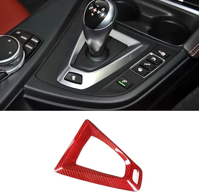 Fit for BMW F80 F82 M3 M4 2014 to 2019 Center Console Gearbox Decorative Panel Frame, Real Carbon Fiber Interior Accessories Gear Lever Panel Base Cover (RHD - Red Carbon)
