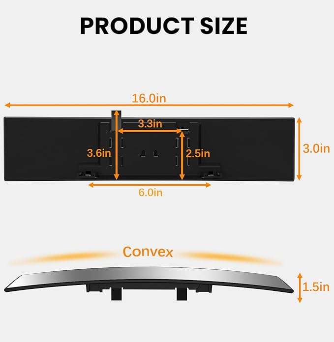 Rear View Mirror, Chrome Anti-glare Panoramic Rear Mirrors Universal 16 Inch Convex Interior Clip on Extra Big Wide Angle Rearview Mirror Extender to Reduce Blind Spot for Pickup Truck Van
