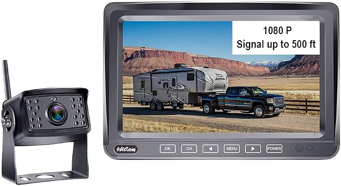 4Ucam HD 1080P Digital Wireless Backup Camera + 7" DVR Monitor Quad-View Compatible for Furrion FOS48T-BL/FOC12TA/FRCBRKT-BL Pre-Install Mounting for RV, Truck, Trailer, 5th Wheels IR Night Vision