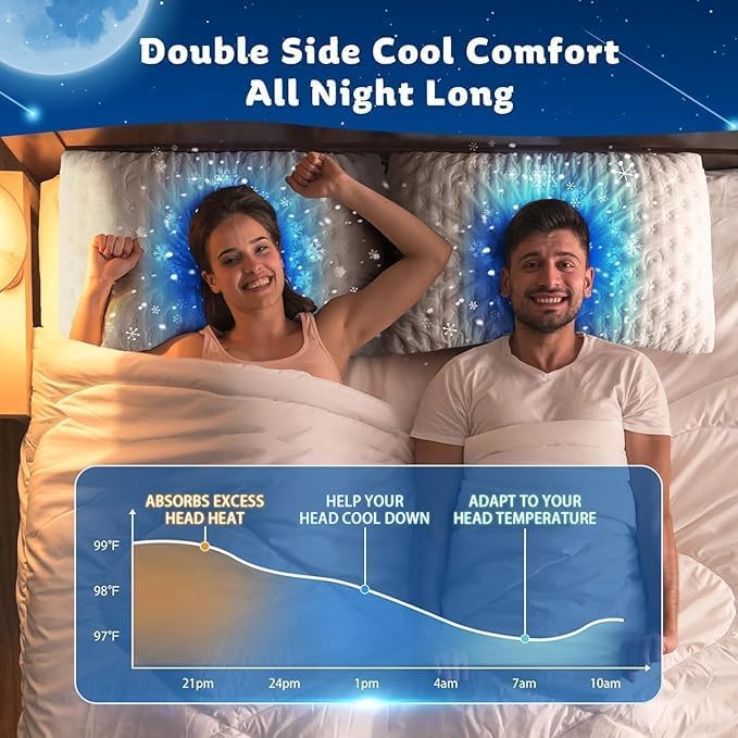 KUCEY Cooling Side Sleeper Pillow for Neck and Shoulder Pain, Luxury Shredded Memory Foam Curved Bed Pillows for Sleeping Set of 2- Adjustable Queen Size- Washable Cover Crescent White