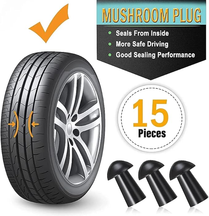 Grand PitStop Replacement Mushroom Plugs for tubeless Tire Puncture Repair kit - for Cars, Motorcycles- Spare Plugs (15 Plugs)