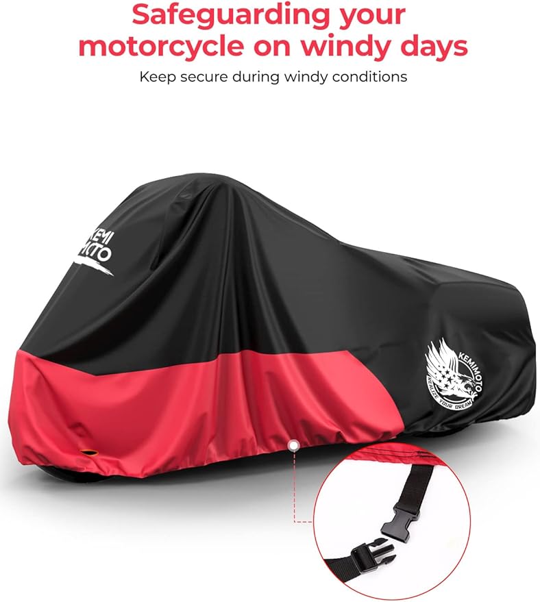 KEMIMOTO Heavy Duty 420D Motorcycle Cover Compatible with Cruiser Models Softail Dyna Iron 883 Fat Boy 114 Forty-Eight Low Rider Cover Standard Heritage Classic Waterproof Outdoor Snow Rain Protection
