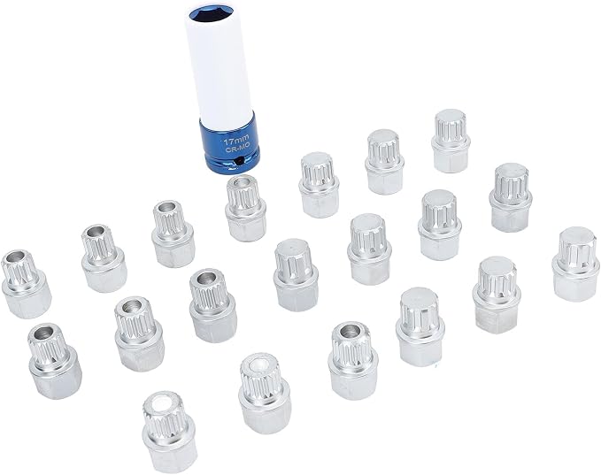 Qqmora 21pcs Wheel Lock Lug Nut Remover Tool Kit with 0.5in Drive Adapter Steel Chrome Plated 36 1 300 for R50 R52 R53