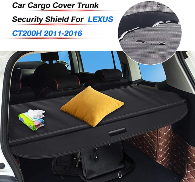 Powerty Retractable Cargo Cover for 2011-2017 Lexus CT200h, Canvas Texture Trunk Cover Privacy Screen Rear Security Shade for CT200h Accessories
