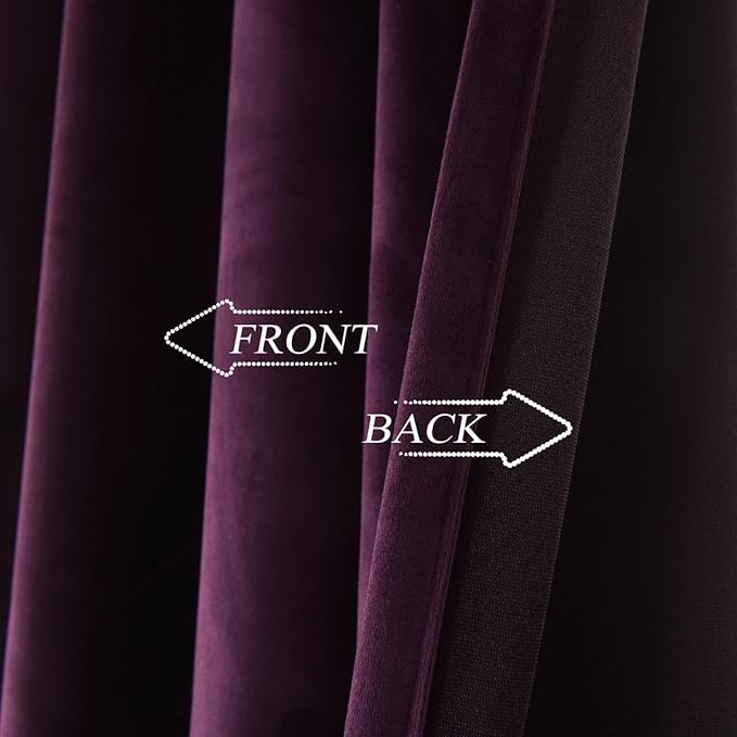 Roslynwood Luxury Soft Deep Purple Velvet Curtains 108 inches Long Back Tab Thermal Insulated Blackout Window Drapes for Living Room/Bedroom/Dining Room, W52 x L108, 2 Panels