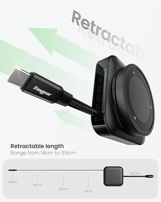 Fasgear Retractable USB C Cable Desk Mount, 2 Pack Flat Cable 60W PD/PPS Fast Charging USB C 2.0 Charger Cord for iPhone 17 16 15 Pro/iPad/Mac-Book/Sam-Sung, 360° Rotatable Type C Cable (Black)