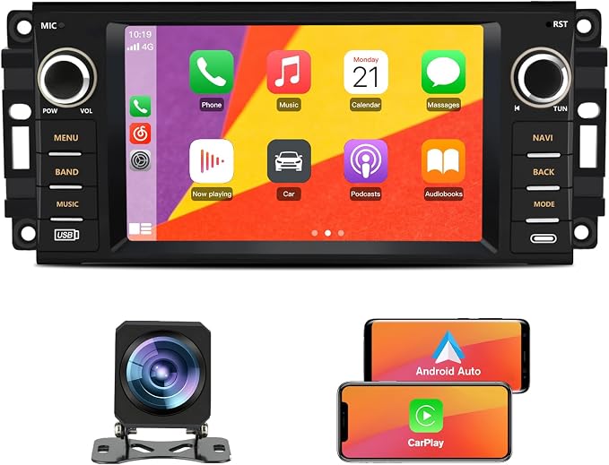 AWESAFE Car Stereo for Jeep Wrangler Jeep Patriot Compass Dodge Ram 1500 2500 3500, 7 Inch Android 13 Jeep JK Carplay Android Auto Bluetooth GPS Navigation Touch Screen Head Unit with Backup Camera