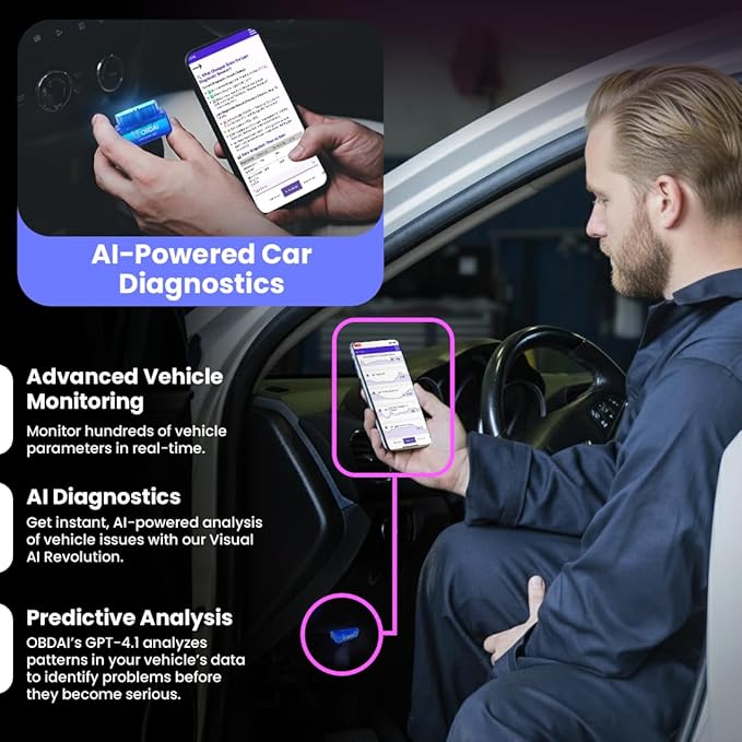 AI-Powered OBD2 Scanner, Wireless Vehicle Diagnostic Tool with Visual Repair Assistance, iOS Android Windows Compatible, Universal Fit for 1996+ Vehicles
