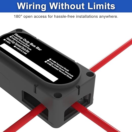 Heavy Duty Bus Bar 300A 12V Power Distribution Block with 3/8" (M10) 4-Posts Terminals Block with Cover for Automotive, Marine, Battery System (Black)
