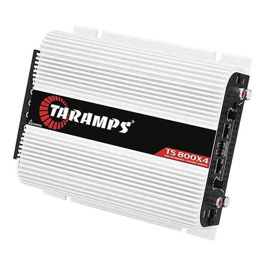 Taramps TS 800x4 1 Ohm Multichannel Stereo Amplifier 800 Watts Rms, 4 Channels, Full Range, Car Audio Amp Digital 2 Bridged Channel, Crossover High/Low Pass, with RCA and Automatic High Level Input