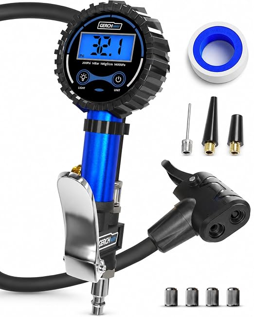 GERCHWAY Presta Valve Air Chuck – Digital Bike Tire Inflator with Pressure Gauge – Schrader to Presta Valve Adapter for Air Compressor