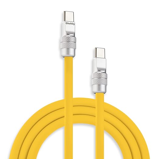 chubbycable Chubby 2.0 USB C 240W Fast Charging Cable Silicone Soft Durable USB C Cable Extra Thick Charger Cord Compatible with iPhone 17-15 Series iPad, Yellow, Type-C to Type-C, 13.1FT