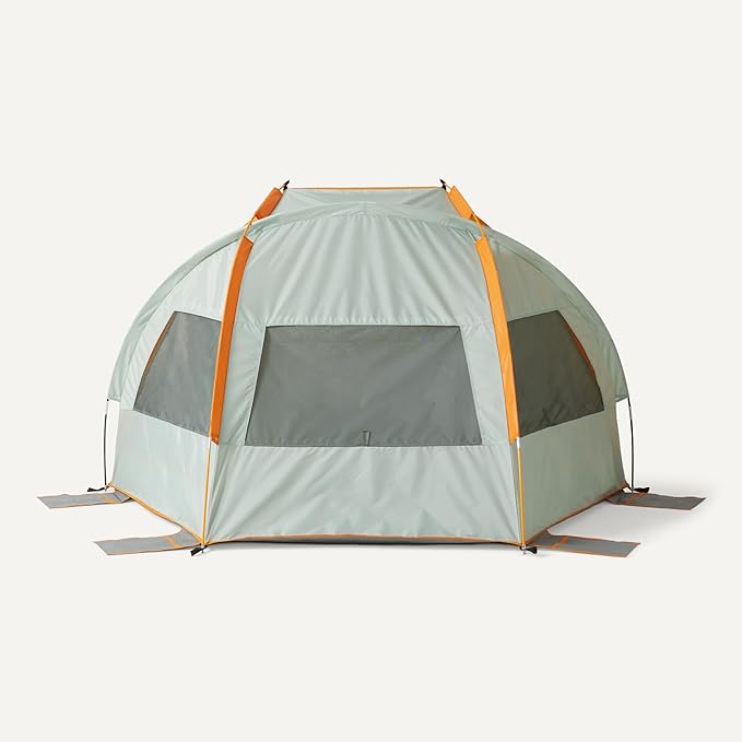 Amazon Basics Camping Sun Shelters with UPF50+ Protection, Mesh Windows for Ventilation, Simple Tool-Free Setup, 7 x 4 x 4 feet (LxWxH), Gray and Orange