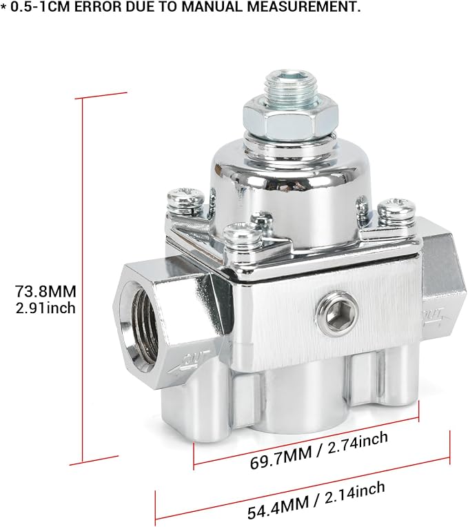 12-803 Adjustable Fuel Pressure Regulator with Gauge, Compatible with Holley and Edelbrock Carburetors, 4.5-9 PSI, 3/8" NPT, 1-in 2-Out