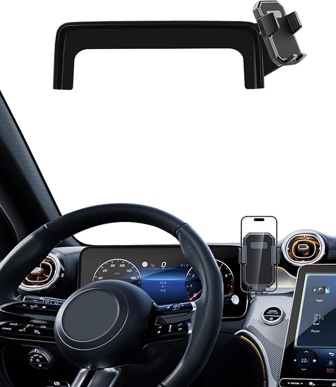 PZK Car Phone Holder for 2023 2024 2025 2026 Mercedes Benz GLC / 2022-2025 2026 C-Class Accessories 12.3-Inch Fixed Clip, Auto Lock Car Phone Mount, 360° Rotation Fit iPhone & 4.0-7.0'' Smartphones